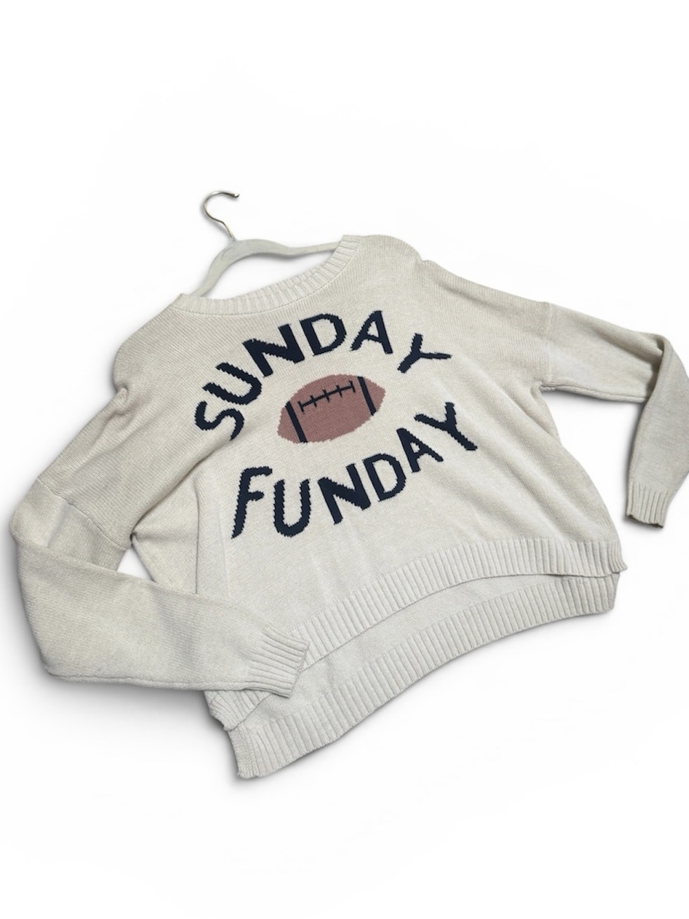 Cream "Sunday Funday" Football Graphic Sweater